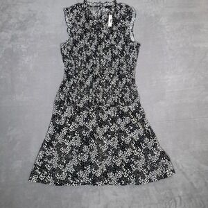 Madewell Black White Floral Smocked Tiered Sleeveless Dress Size 10 NEW
